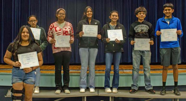 Miss Young’s JH ELAR/Math Awards- (Top row L-R): Kendra Reyna, Melanie Martin, Kimberly Cardenas Sigala, Jasmine Drake, Adryel Muniz and Fabian Reyes. (Bottom Row): Ruby Martel. (Submitted Photo)