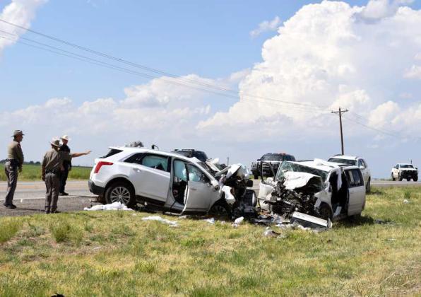 Two-car collision on May 4, 2023, near Springlake results in two deceased and two injured. (Photo by Ann Reagan)