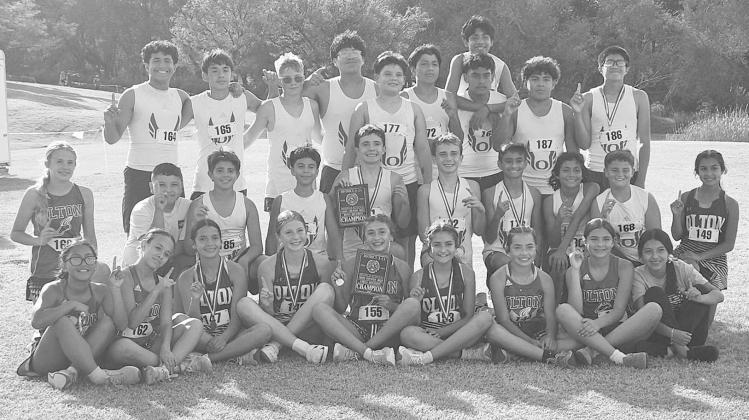 The Olton Junior HIgh boy’s and girl’s cross country teams captured the District 3-2A Championships at Mae Simmons Park in Lubbock on Tuesday at the District Cross Country Meet. (Photo Courtesy of Adrienne Synatschk)