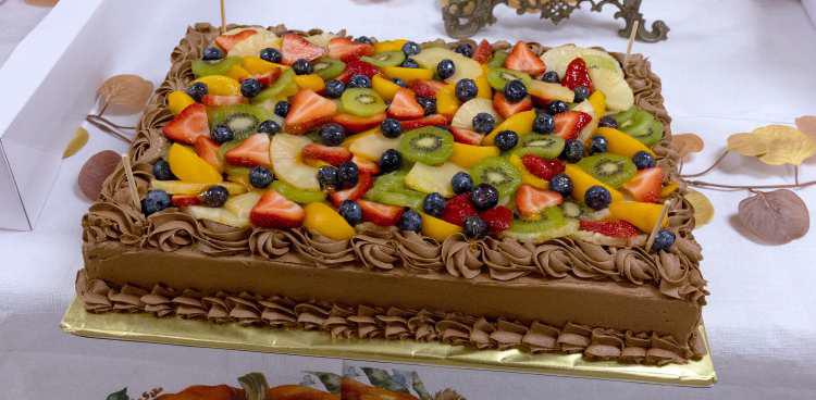 The sheet cake with fruit that sold for $2,080 to the Littlefield High School Band at the Ag. Center on Nov. 10, 2024. The total from the Cake Auction was $3,410. (Staff Photo by Rhode Duenas)