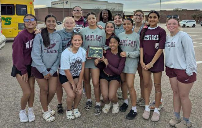 The Littlefield JV Lady Cats’ track team won the Mustang Relays in Shallowater two weeks ago. (Submitted Photo)