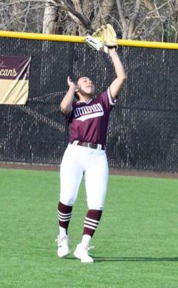 Littlefield junior, Alyssa Torres, catches a fly ball in left field for an out, during the Lady Cats’, 11-8, road loss to Lamesa on Tuesday. (Staff Photo by Derek Lopez)