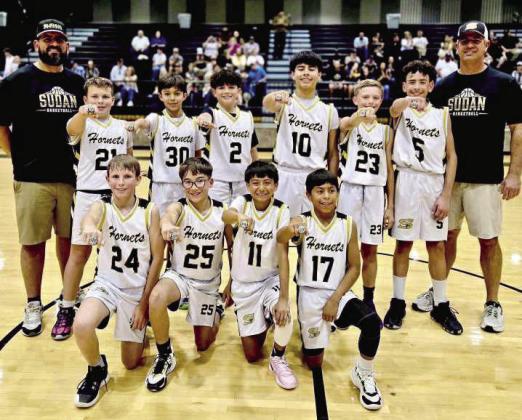 The 5th and 6th Grade Sudan Hornets’ basketball team won the Muleshoe Small Town Showdown last weekend, going undefeated. (Submitted Photo)