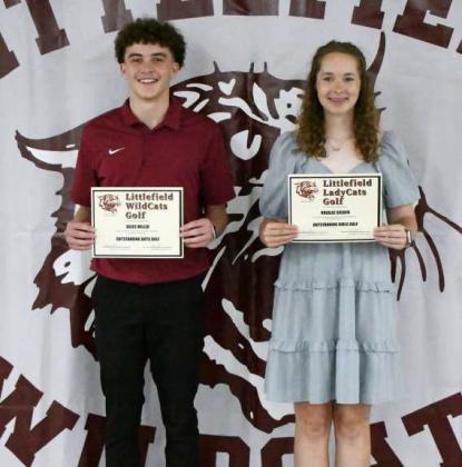 2023-2024 VARSITY GOLF AWARDS - Outstanding Boy’s Golf Award, Reece Miller; Outstanding Girl’s Golf Award, Rhealee Golden. (Staff Photo by Derek Lopez)