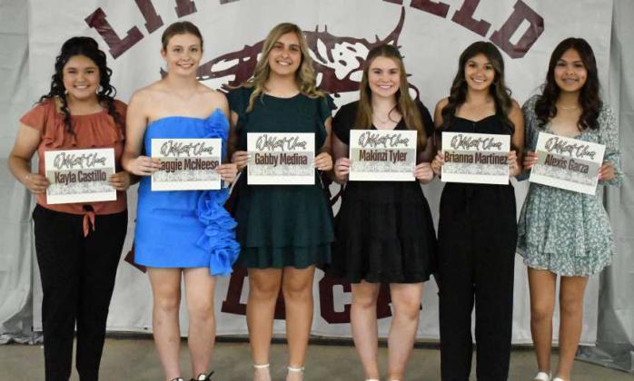 2023-2024 JV CHEERLEADERS - Kayla Castillo, Maggie McNeese, Gabby Medina, Makinzi Tyler, Brianna Martinez and Alexis Garza. (Not Shown) Tie’Ajae Chambers. (Staff Photo by Derek Lopez)