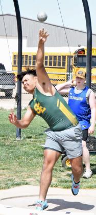 1AAREA CHAMPION - Springlake-Earth’s Xavyer Mosqueda, took home first place in both the shot put and discus at the Area Meet in Vega on Thursday. He will compete at the 1A Region I Regional Meet next Friday and Saturday at South Plains College in Levelland. (Staff Photo by Derek Lopez)