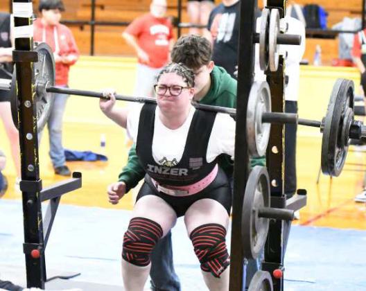 Sudan’s Jaylen Cannon finished squat on Thursday, squatting 240 lbs, at their Powerlifting Meet in Sudan against New Home and Ropes. (Staff Photo by Derek Lopez)