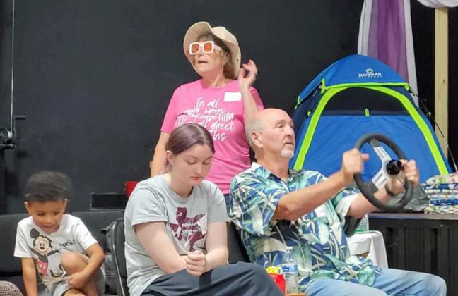 Pastor Danny and Sheryl Sanders act out a story from the bible, during story time at Vacation Bible School on Monday at the Littlefield Methodist Church. (Submitted Photo)