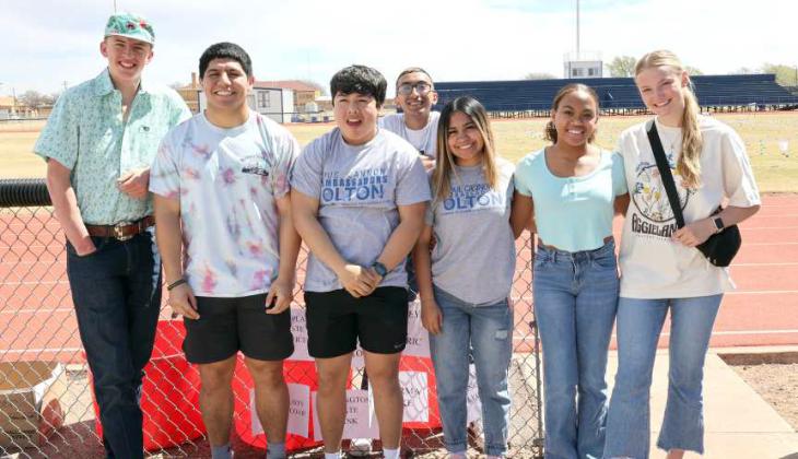 This is another group of our Ambassadors that helped us put out eggs and do other set up for the hunt, left to right) Wyatt Nelson, Michael Matute, Isaac Florentino, Adrian Reyna, Evelyn Matute, Raegan Holmes, and Analise Ramage. (Photo Courtesy of Olton Chamber of Commerce)