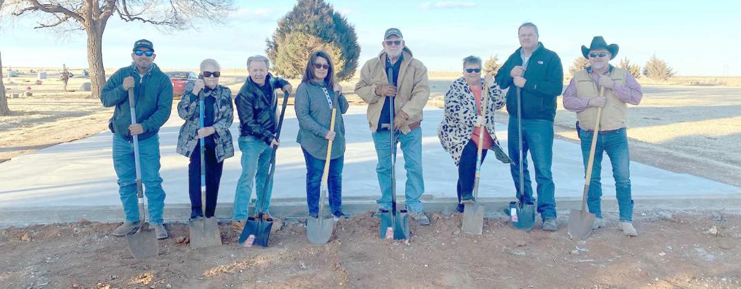 Ground Breaking for the Sudan Cemetery Chapel – From left to right: Richard Salazar, Barbara Flowers, Kenneth Richards, Susan Baker, Freddy Maxwell, Katy Stanley, Clay Carr, and Mart Davison (Submitted Photo)
