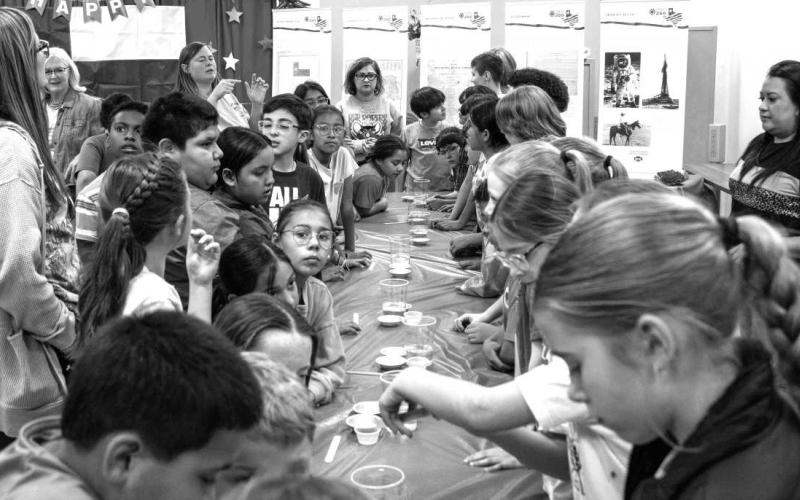 Olton fourth-grade students participated in a group activity and attempted to make patriotic slime at the Olton Area Library on Feb. 25, 2026. (Photo by Madison Vidales)