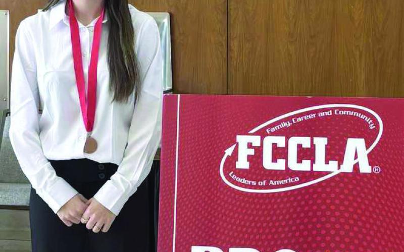 Jeri Holcomb wins bronze in the Fashion Design category at the Region One Family, Career and Community Leaders of America ( FCCLA) Competition and Leadership Conference. (Submitted Photo)