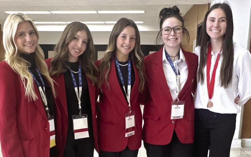 Harlow Gorman, Austyn Gorman, A’Lee Griffin, Jeri Holcomb and Claire Lostroh compete at the Region One Family, Career and Community Leaders of America (FCCLA) Competition and Leadership Conference. (Submitted Photo)