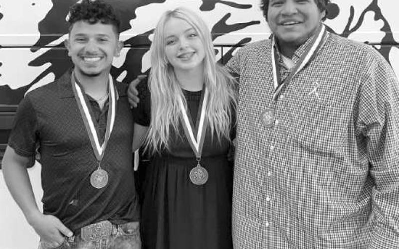 Littlefield High School One-Act Play members placed for their performance of The Demons of Fleet Street.” Maggie Moore earned the All-Star Cast Award, Darius Perez earned the Honorable Mention All-Star Cast Award and Nathan Rodriguez earned the Tech Award. (Submitted Photo)