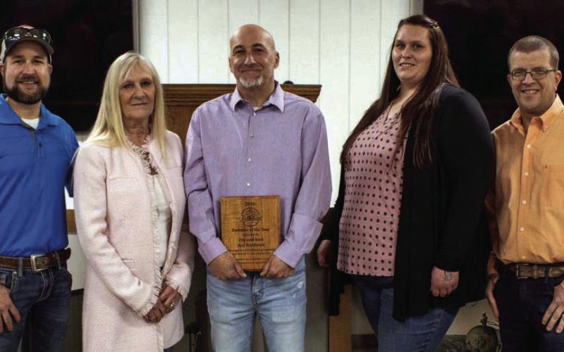 Josh McBride, Cindy Jung, Drew Clark, KC Sims and Leroy West, win Business of the Year for Pay and Save Ace Hardware on Feb. 26, 2026. (Photo by Madison Vidales)