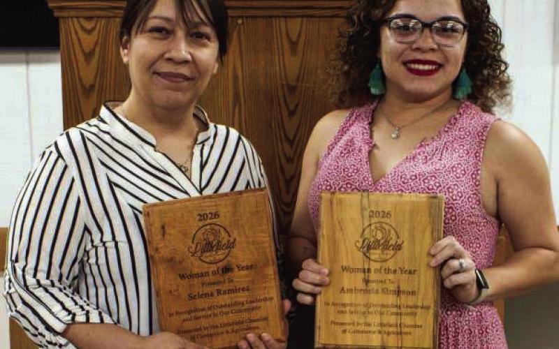 The Littlefield Chamber of Commerce awarded Selena Ramirez and Ambrosia Simpson the Woman of the Year awards on Feb. 26, 2026. (Photo by Madison Vidales)
