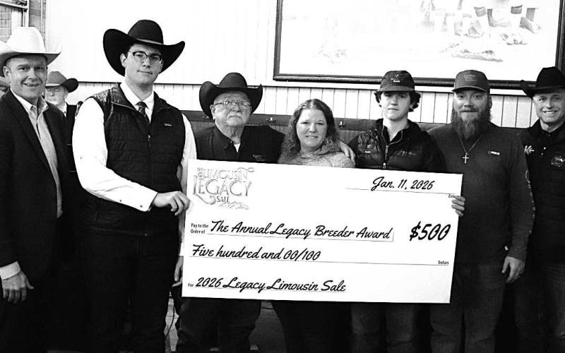 Lawrence Family Limousin, Anton, Texas, honored with inaugural Legacy Award at the 2026 Limousin Legacy Sale. In Denver, Colorado. (Submitted Photo)