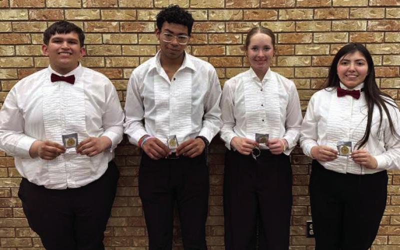 Percussion Ensemble - Jordan Randle, Rhealee Golden, Melany Marquez, and Isaac Salazar. These students competed at the UIL Region Solo and Ensemble Contest held at Abernathy on Feb. 27th. They qualified for the State Solo and Ensemble Contest. (Submitted Photo)