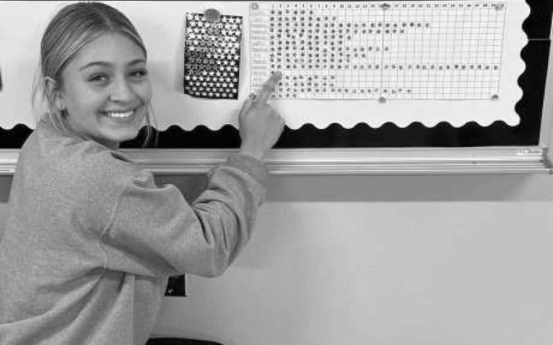 Littlefield High School Patient Care Technician student Hannah Lopez celebrates being the first student this year to complete 30 venipunctures on March 6, 2026. (Submitted Photo)